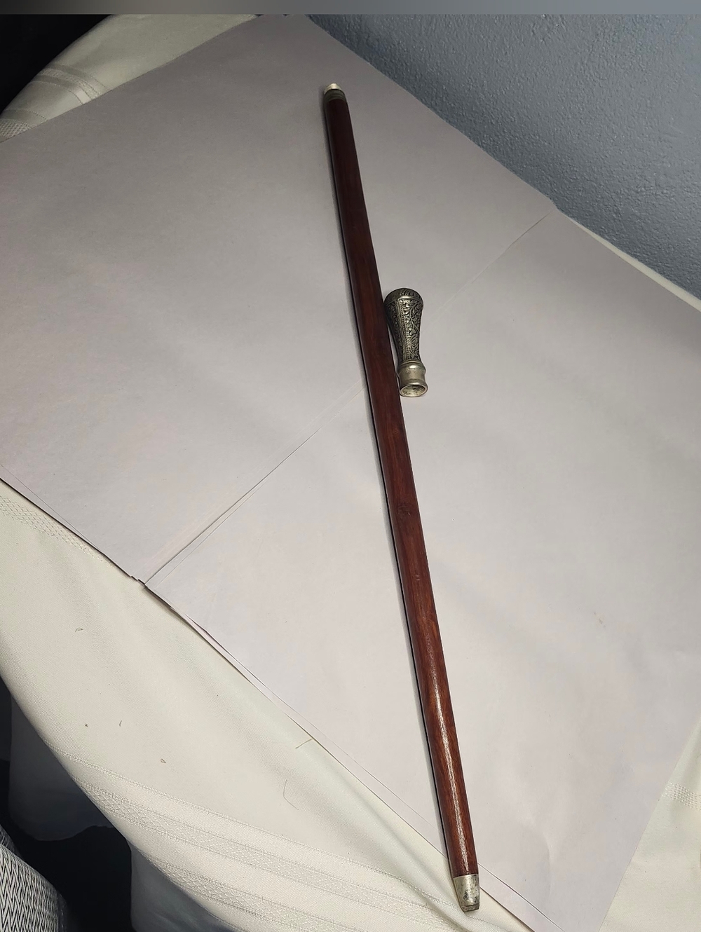 Wooden Walking Cane with Hidden Compartment In Its Silver-Tone Handle